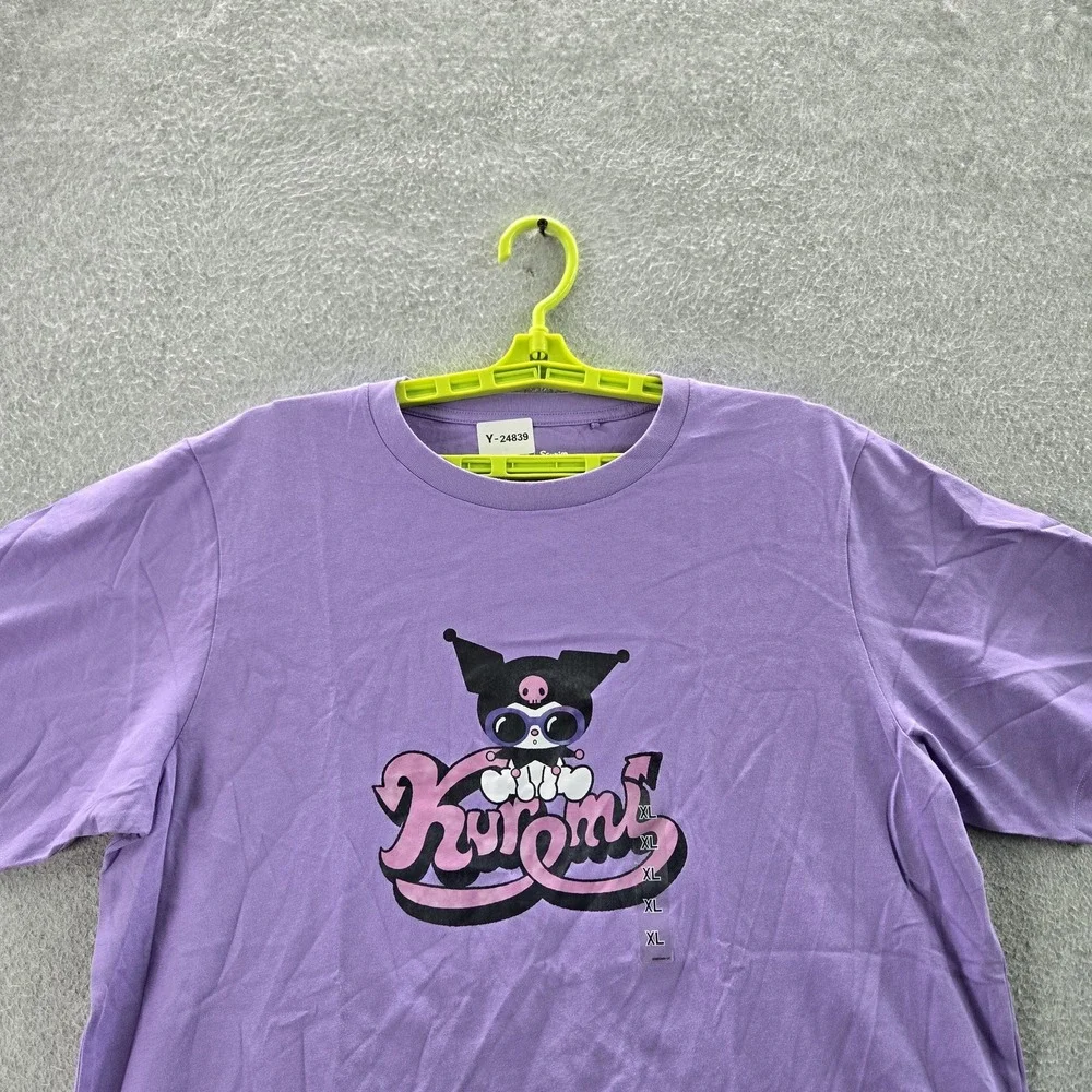 Uniqlo Women Shirt XL Purple Graphic Print Kuromi Cat‎ Short Sleeve